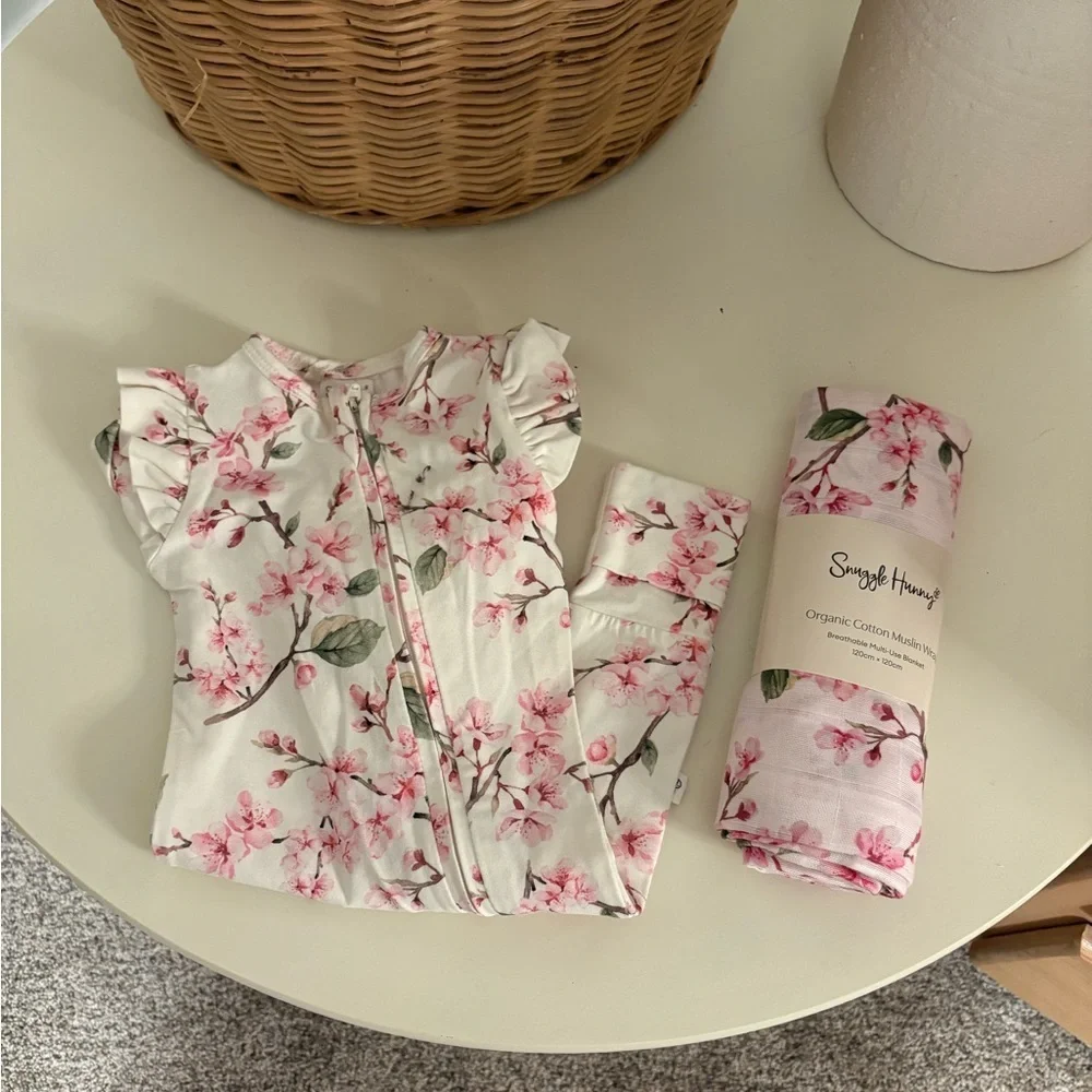 Floral newborn footie & swaddle blanket (NWT) bundle